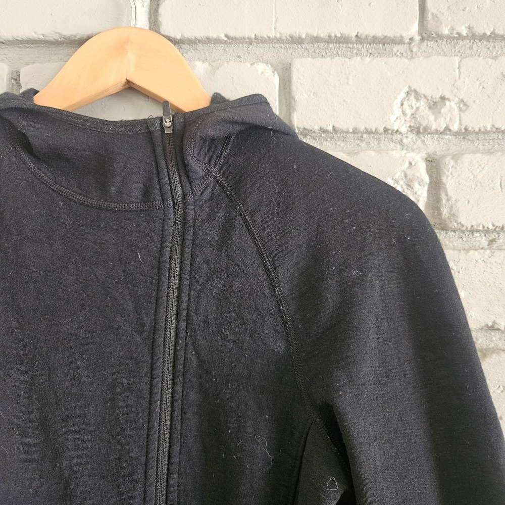 Women's Black Merino Wool Zip-Up Hoodie Jacket - Picture 2 of 12